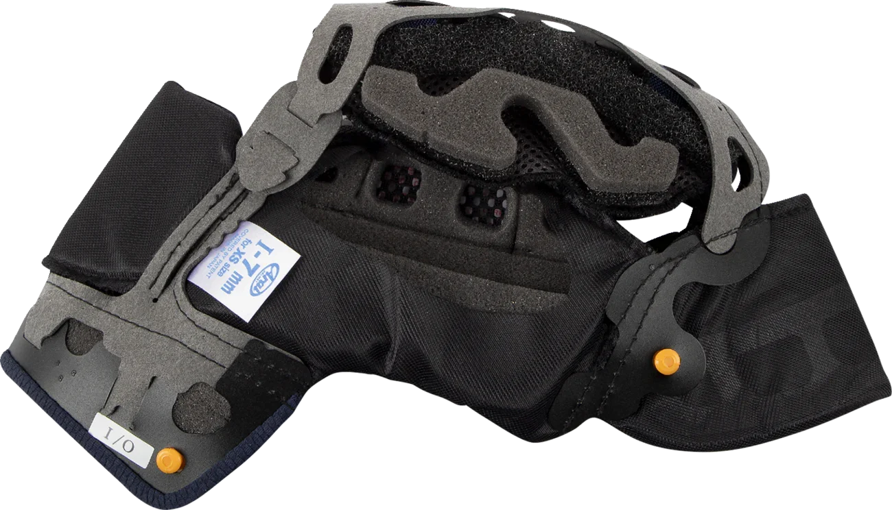 Arai helmet interior padding and cheek pads for comfort and fit, featuring 1-7mm thickness adjustment