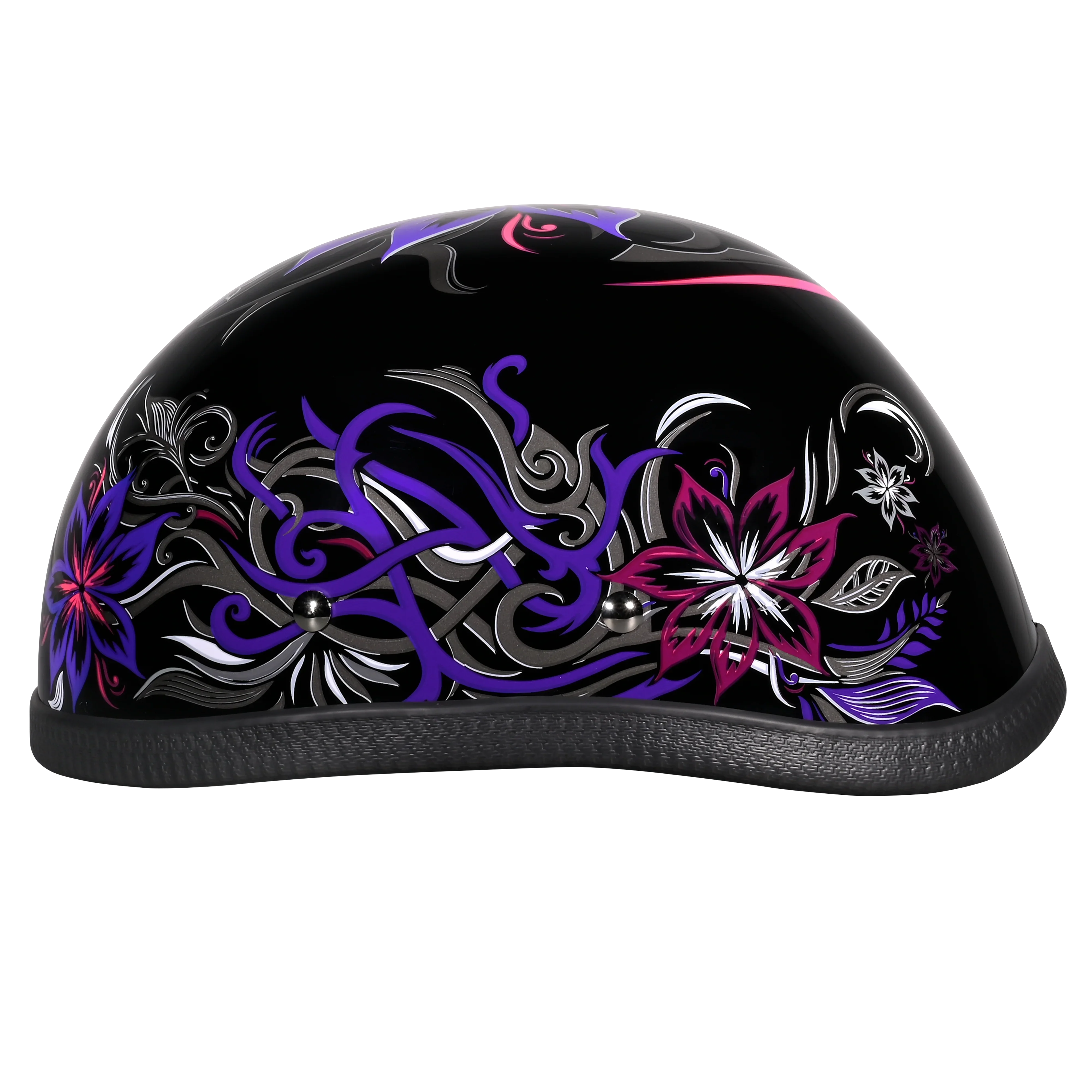 blue womens motorcycle half helmet with flowers DOT Approved Daytona Face - Skull Cap Graphics for Men & Women, Scooters, ATVs, UTVs & Choppers - W/ ensuring both safety and comfort on motorcycles Blue Flowers Helmet Graphics