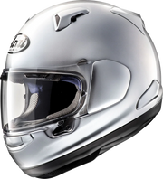 Silver Arai full-face motorcycle helmet with clear visor and ventilation