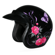 Daytona Helmets DOT Approved Daytona Cruiser Open Face Motorcycle Helmet - Men, Women & Youth - With Visor & Graphics - W/ Butterfly