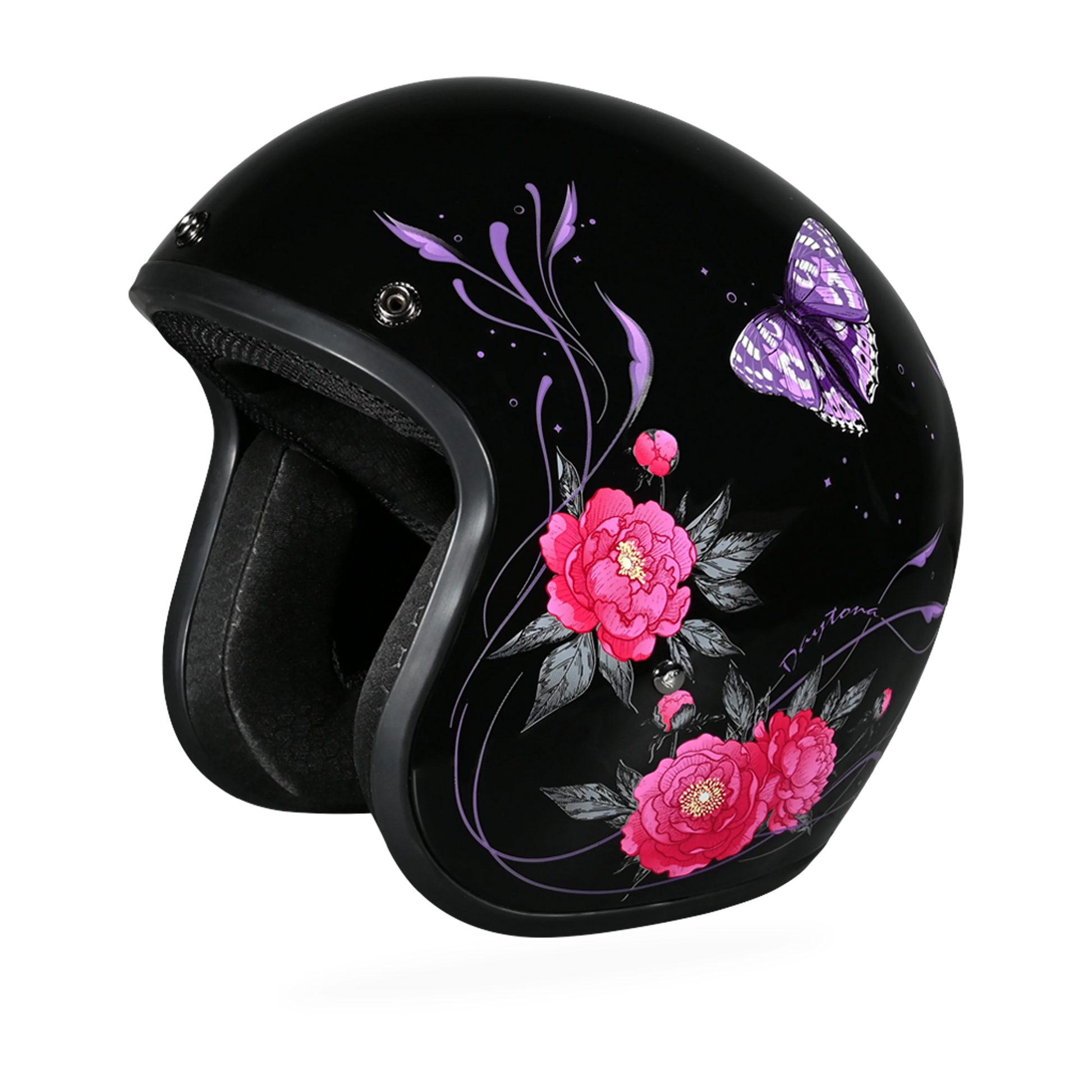 Daytona Helmets DOT Approved Daytona Cruiser Open Face Motorcycle Helmet - Men, Women & Youth - With Visor & Graphics - W/ Butterfly