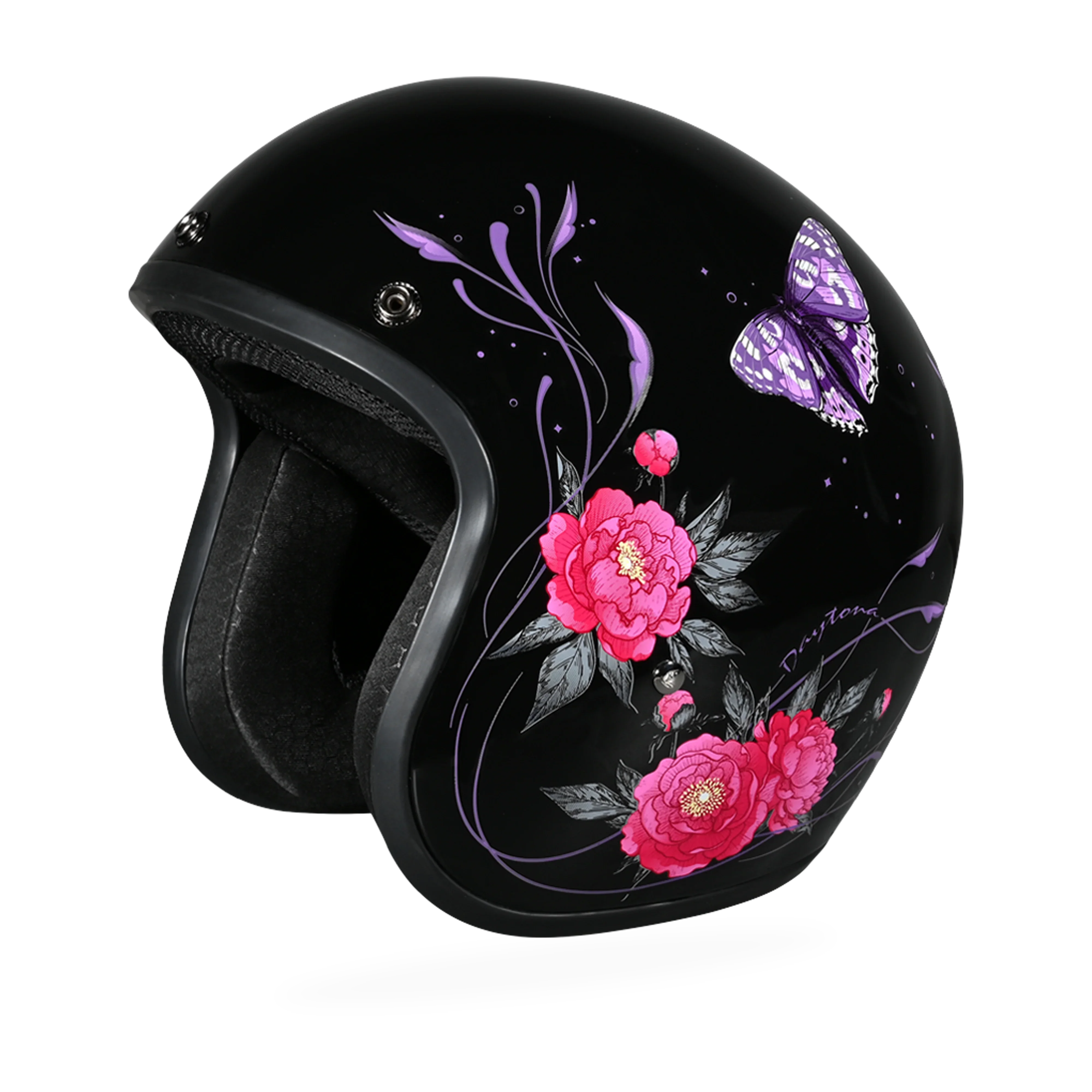 Daytona Helmets DOT Approved Daytona Cruiser Open Face Motorcycle Helmet - Men, Women & Youth - With Visor & Graphics - W/ Butterfly