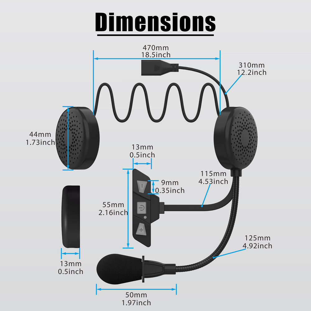Intercom Bluetooth Headset for Open-Face Helmets- Single Pack