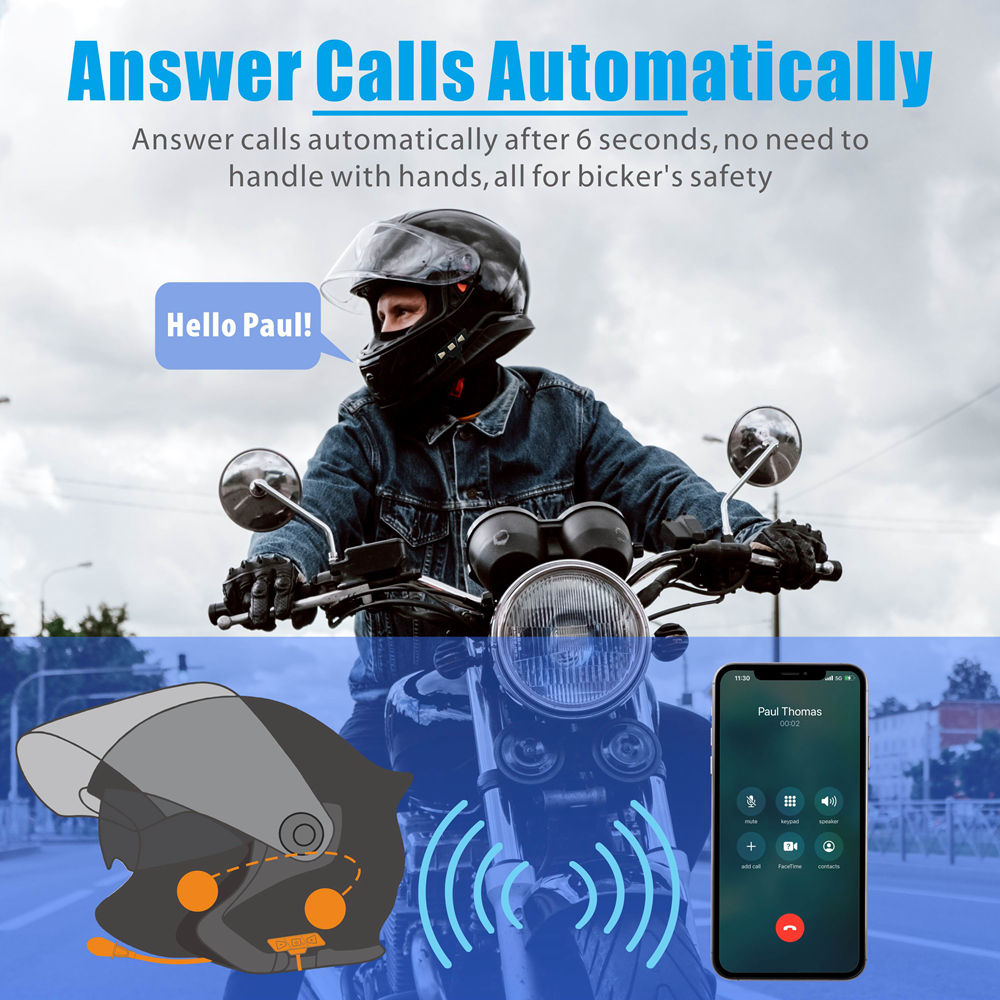Intercom Bluetooth Headset for Open-Face Helmets- Single Pack