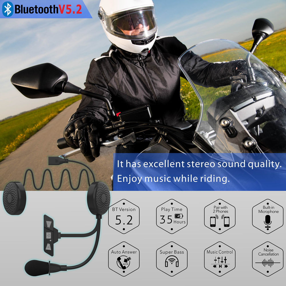 Intercom Bluetooth Headset for Open-Face Helmets- Single Pack