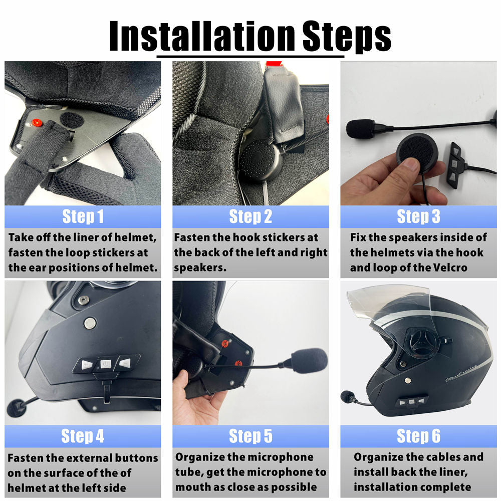 Intercom Bluetooth Headset for Open-Face Helmets- Single Pack