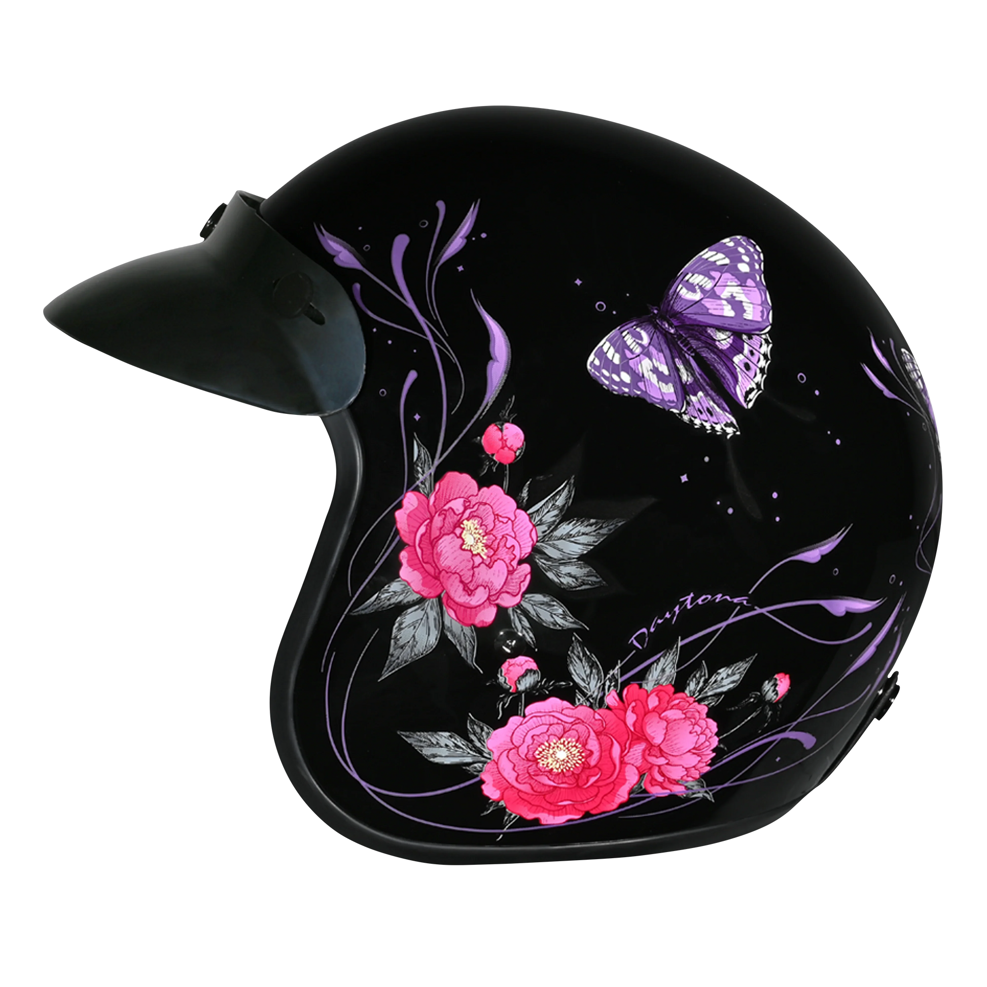 Daytona Helmets DOT Approved Daytona Cruiser Open Face Motorcycle Helmet - Men, Women & Youth - With Visor & Graphics - W/ Butterfly