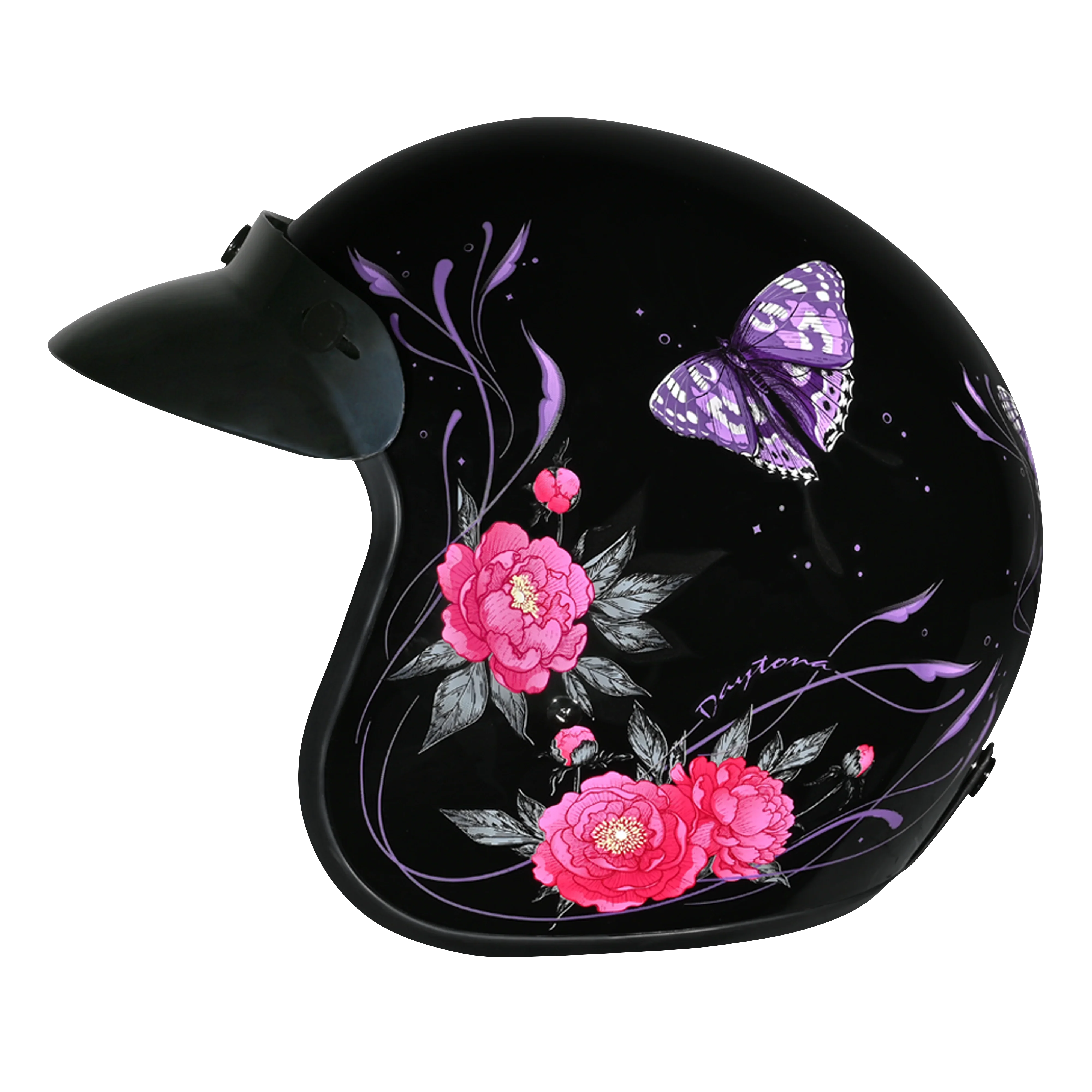 Daytona Helmets DOT Approved Daytona Cruiser Open Face Motorcycle Helmet - Men, Women & Youth - With Visor & Graphics - W/ Butterfly