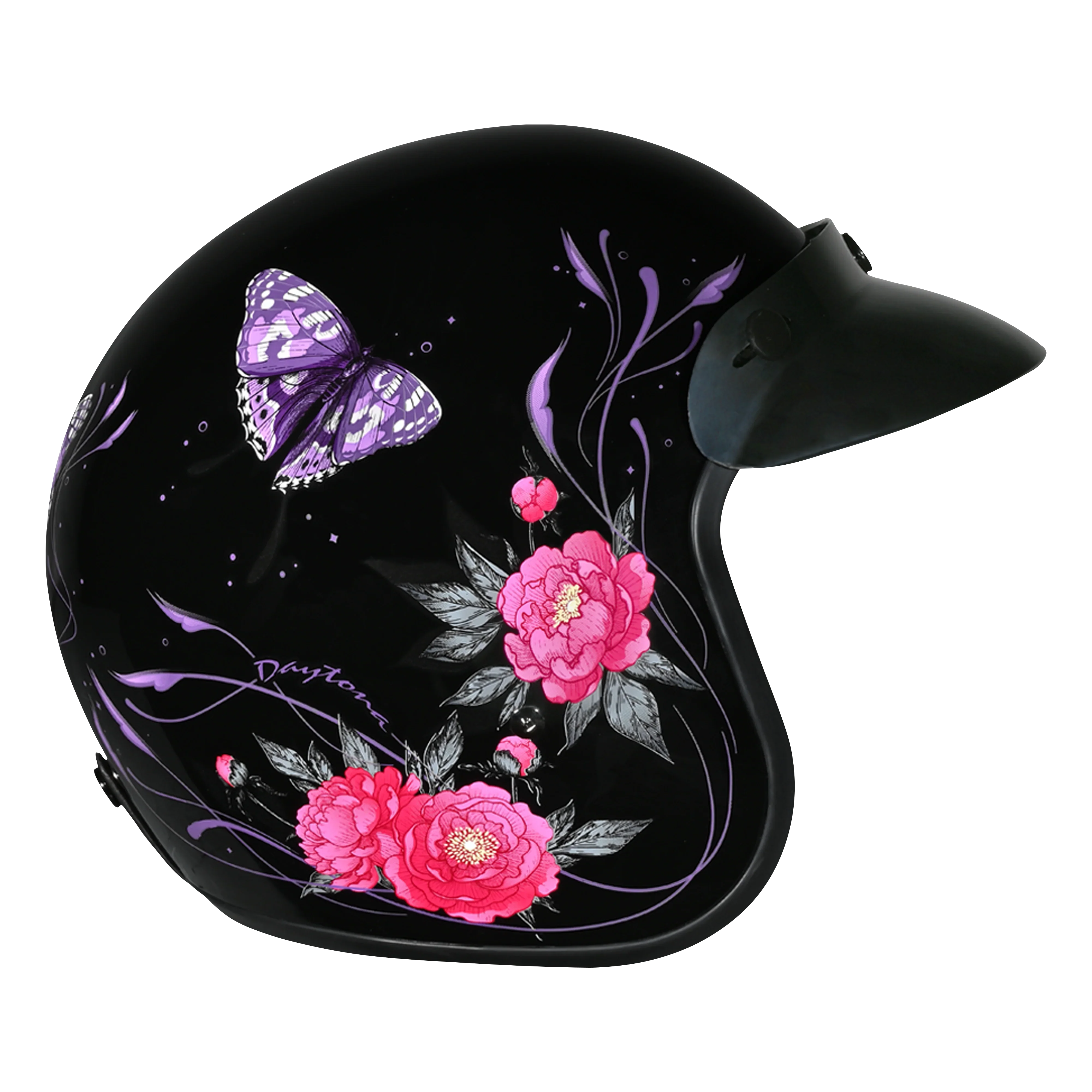 Daytona Helmets DOT Approved Daytona Cruiser Open Face Motorcycle Helmet - Men, Women & Youth - With Visor & Graphics - W/ Butterfly