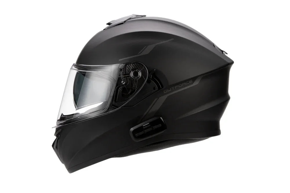 Black motorcycle helmet on a white background