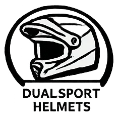 Dualsport motorcycle helmet logo with bold text and stylized helmet design