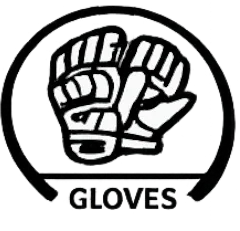 Motorcycle gloves icon with bold 'GLOVES' text, representing protective riding gear for safety and comfort.