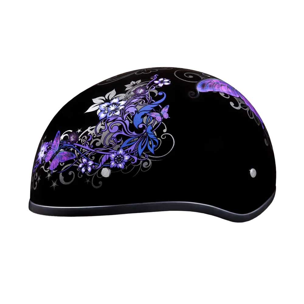 Daytona Helmets DOT Approved Daytona Motorcycle Half Face Helmet - Skull Cap Graphics for Men & Women, Scooters, ATVs, UTVs & Choppers - W/ Butterfly
