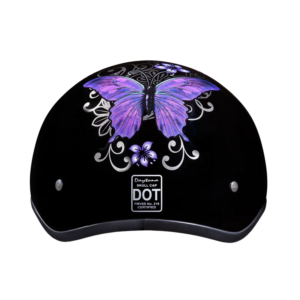 Daytona Helmets DOT Approved Daytona Motorcycle Half Face Helmet - Skull Cap Graphics for Men & Women, Scooters, ATVs, UTVs & Choppers - W/ Butterfly