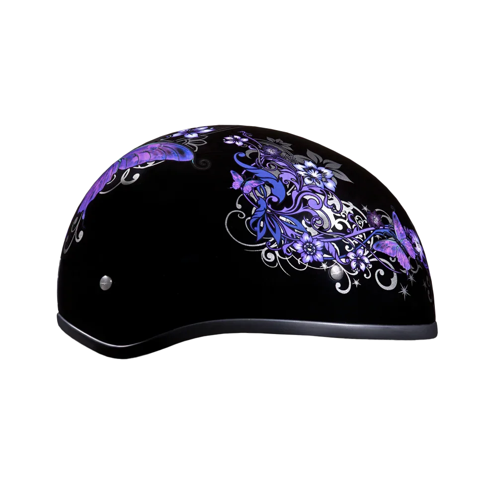 Daytona Helmets DOT Approved Daytona Motorcycle Half Face Helmet - Skull Cap Graphics for Men & Women, Scooters, ATVs, UTVs & Choppers - W/ Butterfly