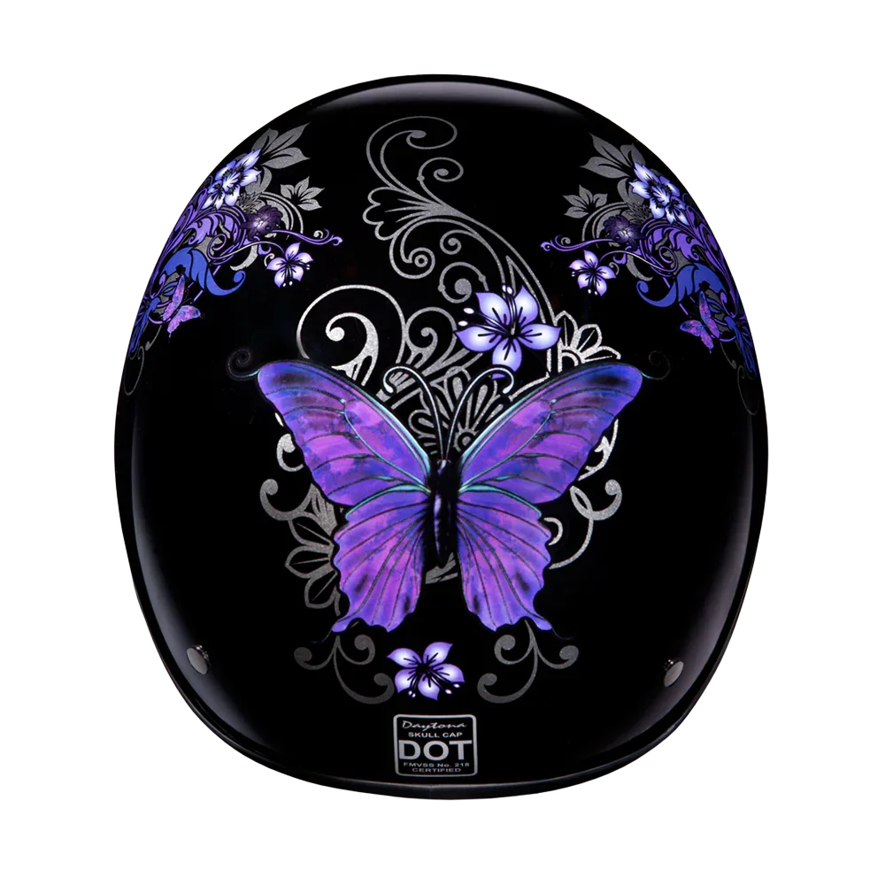Daytona Helmets DOT Approved Daytona Motorcycle Half Face Helmet - Skull Cap Graphics for Men & Women, Scooters, ATVs, UTVs & Choppers - W/ Butterfly