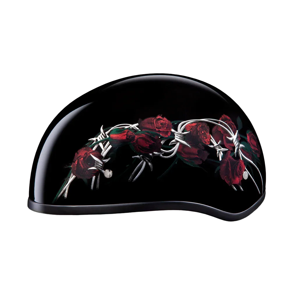 Daytona Helmets DOT Approved Daytona Motorcycle Half Face Helmet - Skull Cap Graphics for Men & Women, Scooters, ATVs, UTVs & Choppers - W/ Barbed Roses