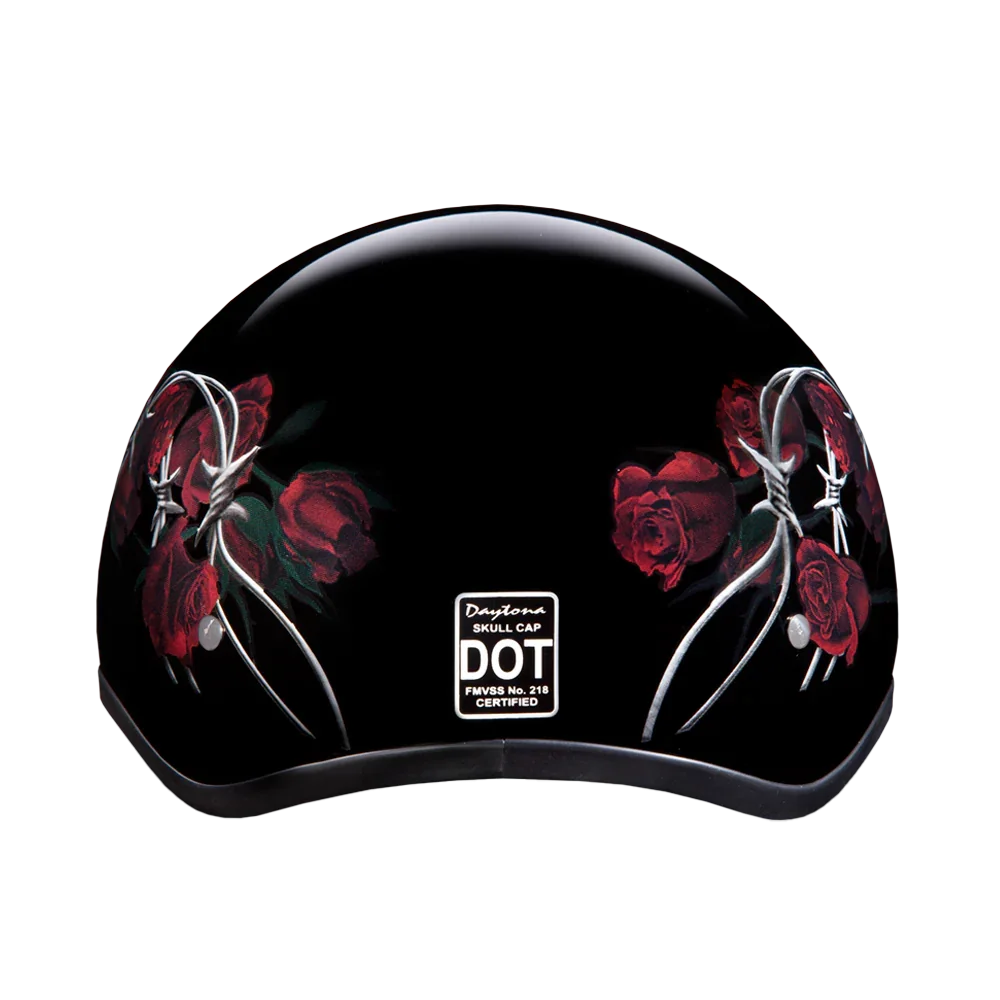 Daytona Helmets DOT Approved Daytona Motorcycle Half Face Helmet - Skull Cap Graphics for Men & Women, Scooters, ATVs, UTVs & Choppers - W/ Barbed Roses