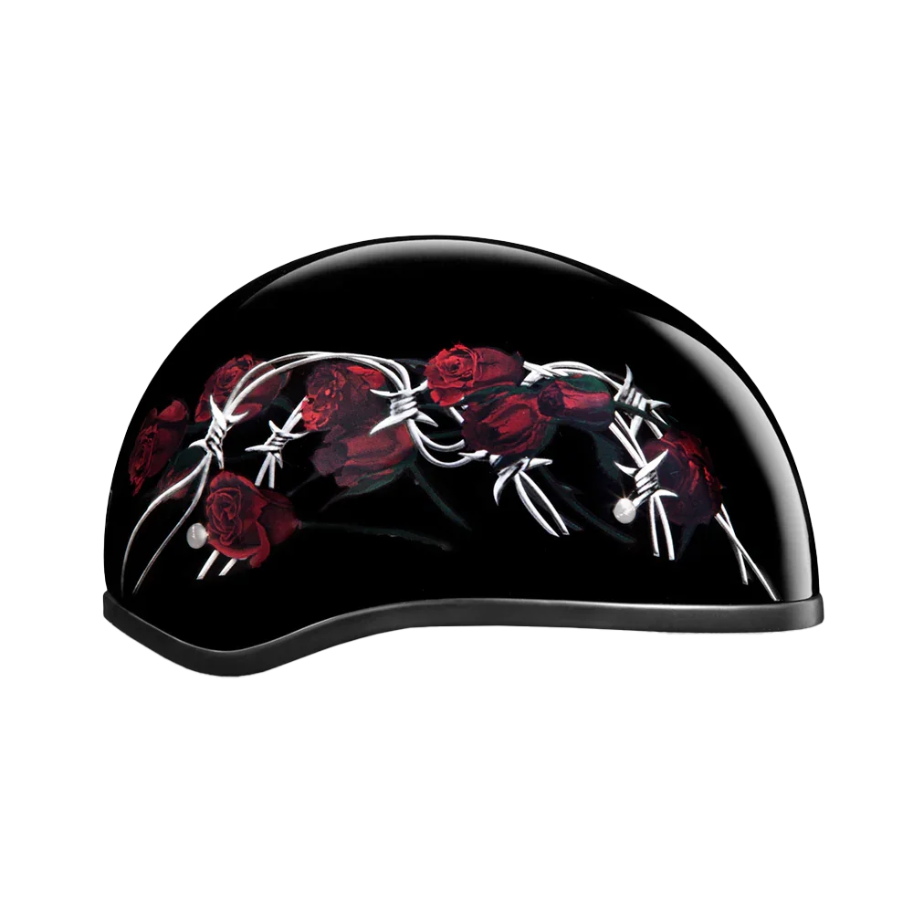 Daytona Helmets DOT Approved Daytona Motorcycle Half Face Helmet - Skull Cap Graphics for Men & Women, Scooters, ATVs, UTVs & Choppers - W/ Barbed Roses