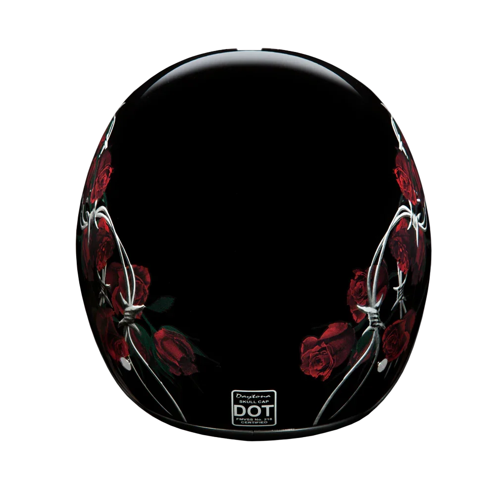 Daytona Helmets DOT Approved Daytona Motorcycle Half Face Helmet - Skull Cap Graphics for Men & Women, Scooters, ATVs, UTVs & Choppers - W/ Barbed Roses