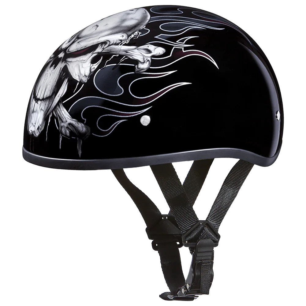 female motorcycle half helmet Hot Leathers HLD1005 Lady Lotus Gloss Black DOT Approved Skull Cap for Men and Women Biker Meets or Exceeds FMVSS No 218 Certified / DOT Standards Shop Motorcycle Half Helmets for