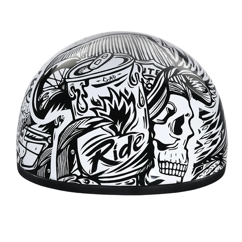 Daytona Helmets DOT Approved Daytona Motorcycle Half Face Helmet - Skull Cap Graphics for Men & Women, Scooters, ATVs, UTVs & Choppers - W/ Live Fast