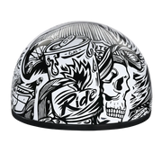 Daytona Helmets DOT Approved Daytona Motorcycle Half Face Helmet - Skull Cap Graphics for Men & Women, Scooters, ATVs, UTVs & Choppers - W/ Live Fast