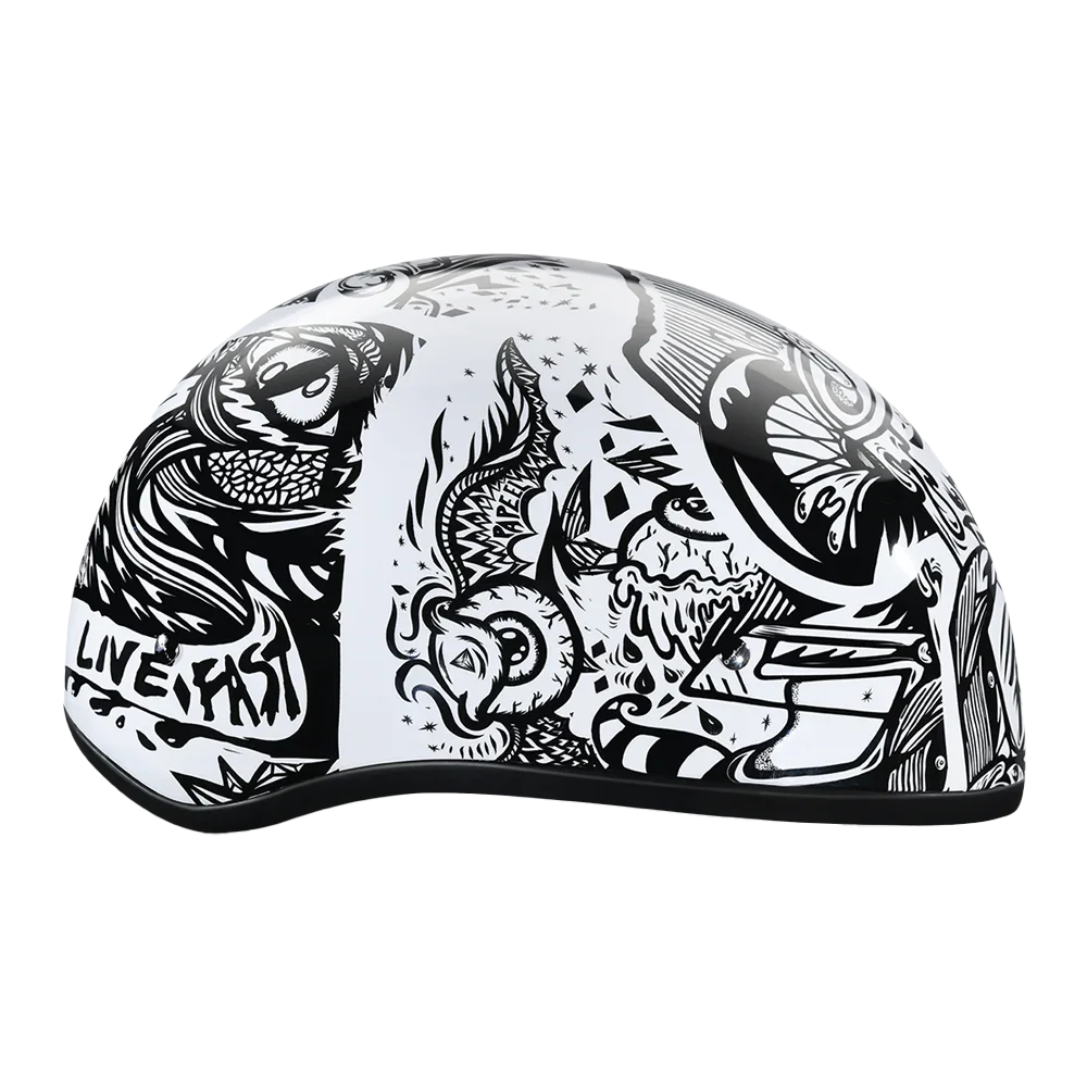 Daytona Helmets DOT Approved Daytona Motorcycle Half Face Helmet - Skull Cap Graphics for Men & Women, Scooters, ATVs, UTVs & Choppers - W/ Live Fast