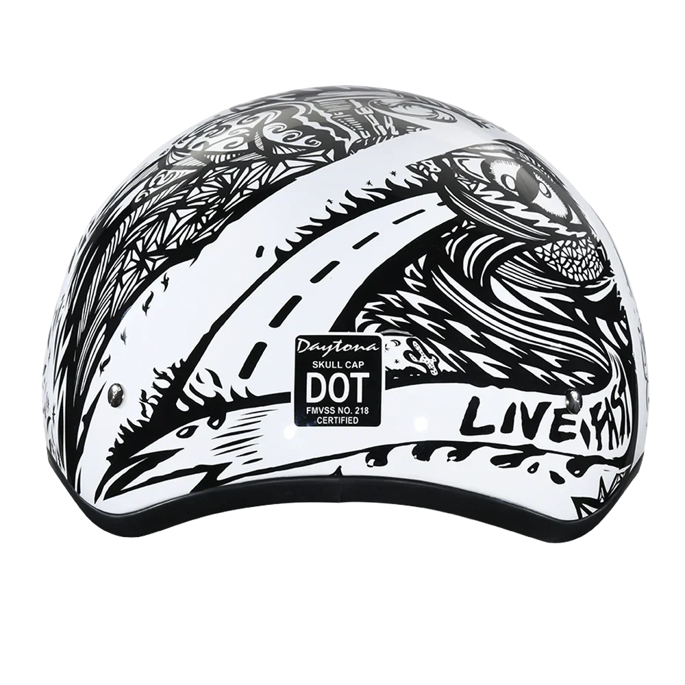 Daytona Helmets DOT Approved Daytona Motorcycle Half Face Helmet - Skull Cap Graphics for Men & Women, Scooters, ATVs, UTVs & Choppers - W/ Live Fast