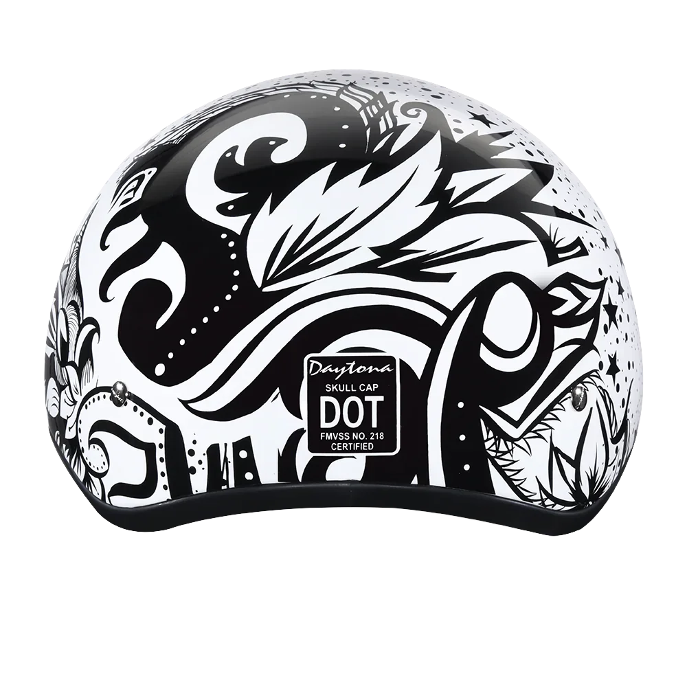 Daytona Helmets DOT Approved Daytona Motorcycle Half Face Helmet - Skull Cap Graphics for Men & Women, Scooters, ATVs, UTVs & Choppers - W/ Lovesee