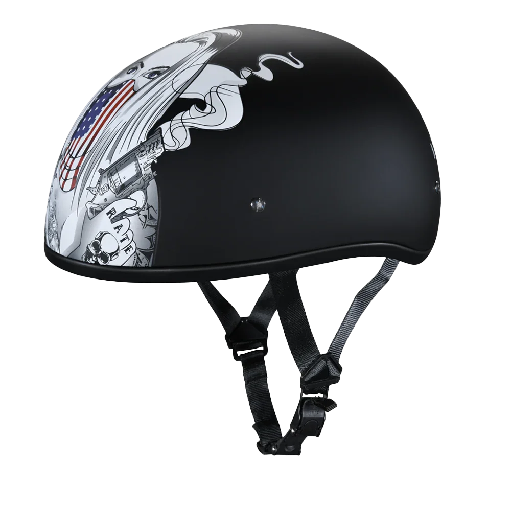 Daytona Helmets DOT Approved Daytona Motorcycle Half Face Helmet - Skull Cap Graphics for Men & Women, Scooters, ATVs, UTVs & Choppers - W/ Make 'Em Pay