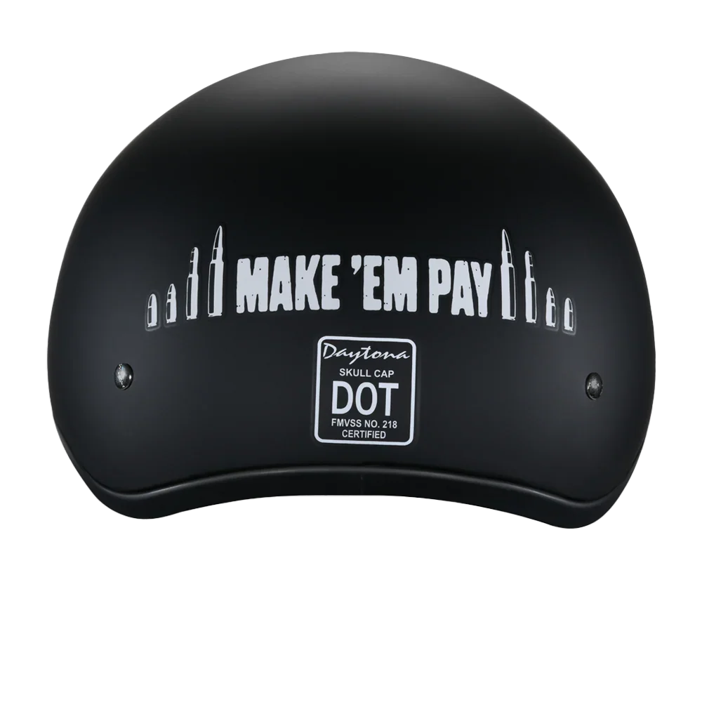 Daytona Helmets DOT Approved Daytona Motorcycle Half Face Helmet - Skull Cap Graphics for Men & Women, Scooters, ATVs, UTVs & Choppers - W/ Make 'Em Pay