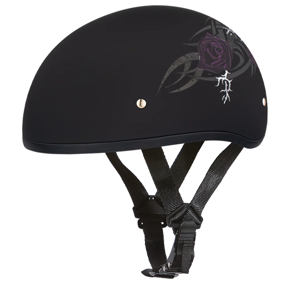 Daytona Helmets DOT Approved Daytona Motorcycle Half Face Helmet - Skull Cap Graphics for Men & Women, Scooters, ATVs, UTVs & Choppers - W/ Purple Rose