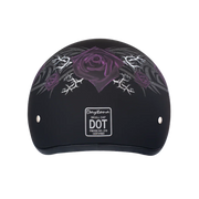 Daytona Helmets DOT Approved Daytona Motorcycle Half Face Helmet - Skull Cap Graphics for Men & Women, Scooters, ATVs, UTVs & Choppers - W/ Purple Rose