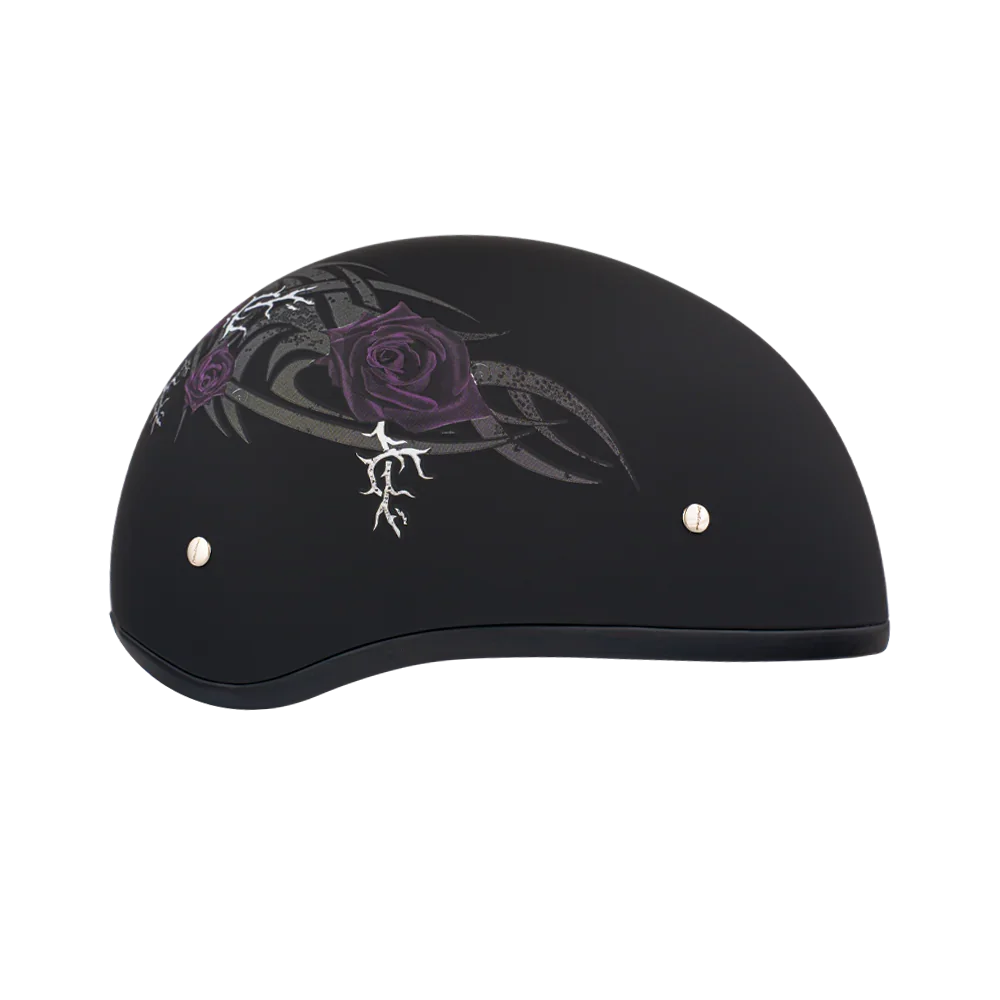 Daytona Helmets DOT Approved Daytona Motorcycle Half Face Helmet - Skull Cap Graphics for Men & Women, Scooters, ATVs, UTVs & Choppers - W/ Purple Rose