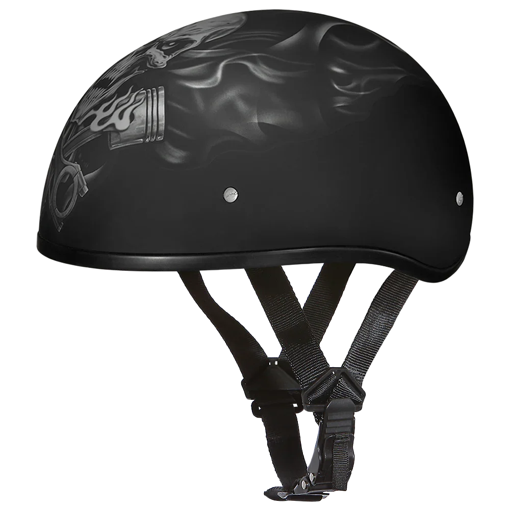 Daytona Helmets DOT Approved Daytona Motorcycle Half Face Helmet - Skull Cap Graphics for Men & Women, Scooters, ATVs, UTVs & Choppers - W/  Pistons Skull