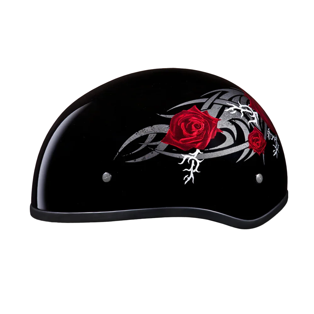 Daytona Helmets DOT Approved Daytona Motorcycle Half Face Helmet - Skull Cap Graphics for Men & Women, Scooters, ATVs, UTVs & Choppers - W/ Rose