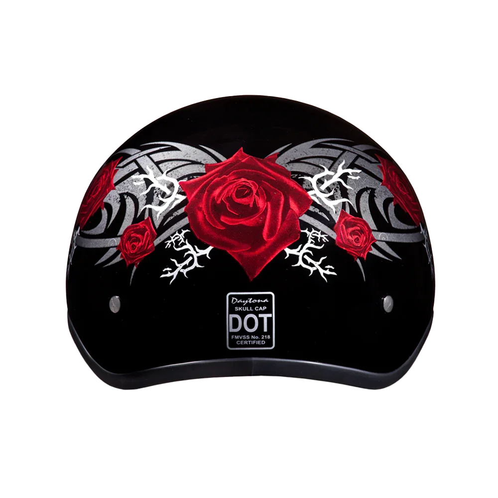 Daytona Helmets DOT Approved Daytona Motorcycle Half Face Helmet - Skull Cap Graphics for Men & Women, Scooters, ATVs, UTVs & Choppers - W/ Rose