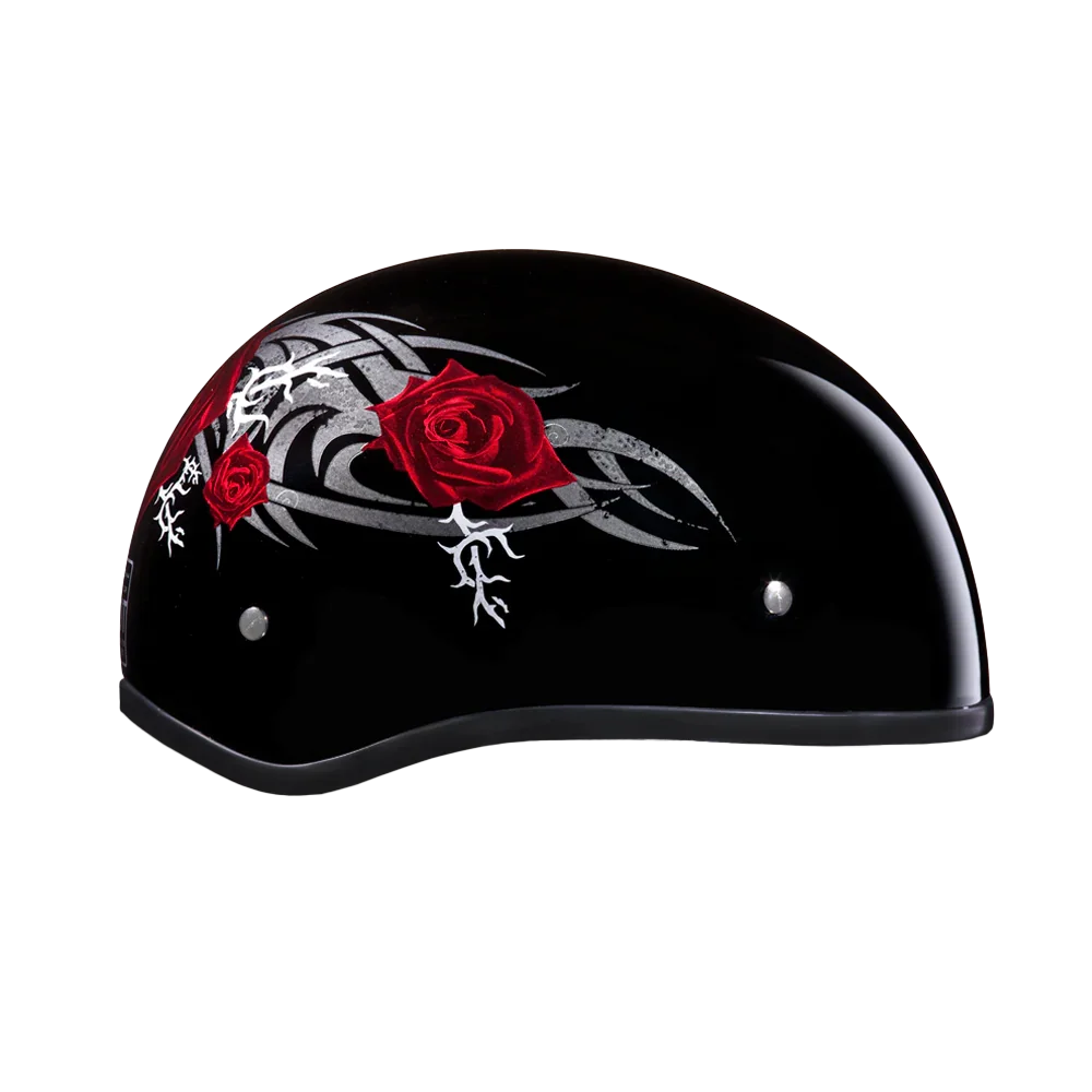Daytona Helmets DOT Approved Daytona Motorcycle Half Face Helmet - Skull Cap Graphics for Men & Women, Scooters, ATVs, UTVs & Choppers - W/ Rose