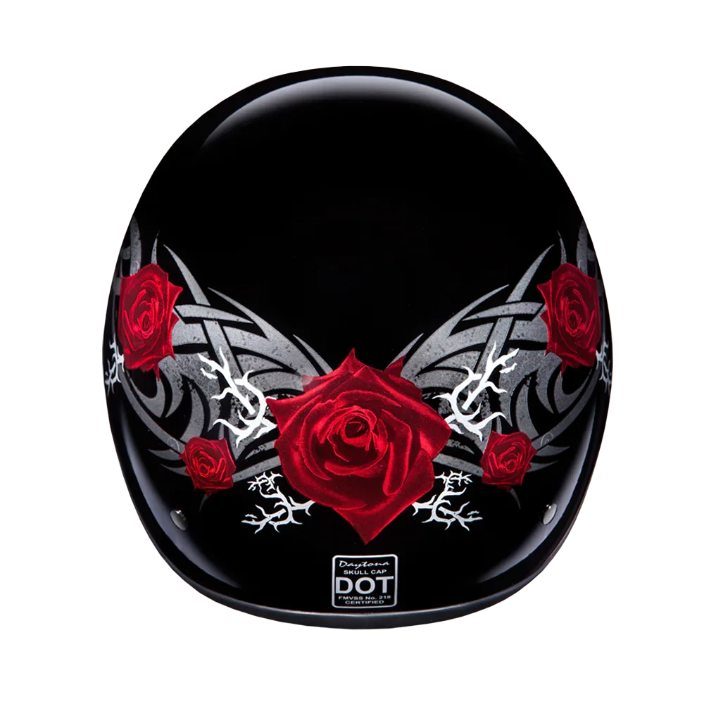 Daytona Helmets DOT Approved Daytona Motorcycle Half Face Helmet - Skull Cap Graphics for Men & Women, Scooters, ATVs, UTVs & Choppers - W/ Rose