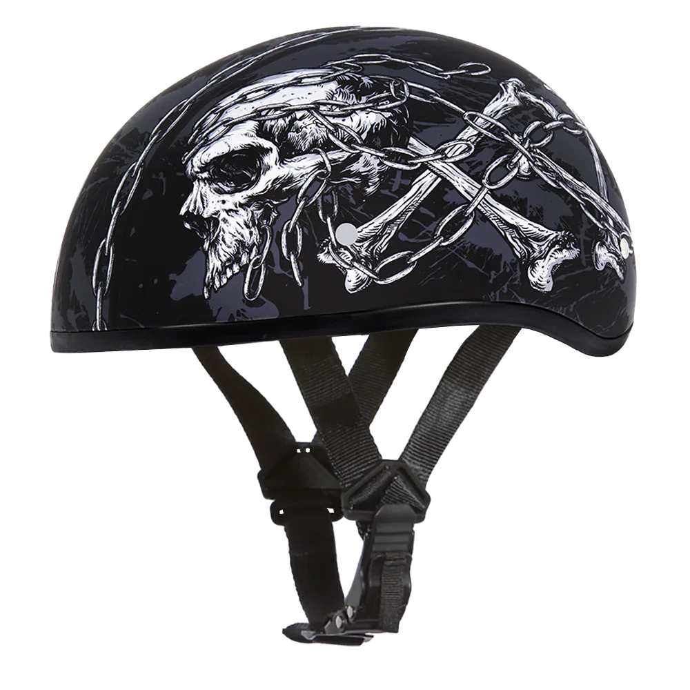 Daytona Helmets DOT Approved Daytona Motorcycle Half Face Helmet - Skull Cap Graphics for Men & Women, Scooters, ATVs, UTVs & Choppers - W/ Skull Chains