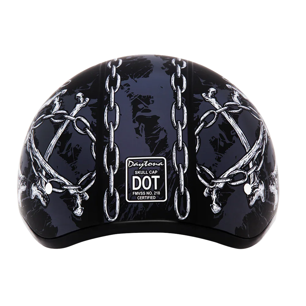 Daytona Helmets DOT Approved Daytona Motorcycle Half Face Helmet - Skull Cap Graphics for Men & Women, Scooters, ATVs, UTVs & Choppers - W/ Skull Chains