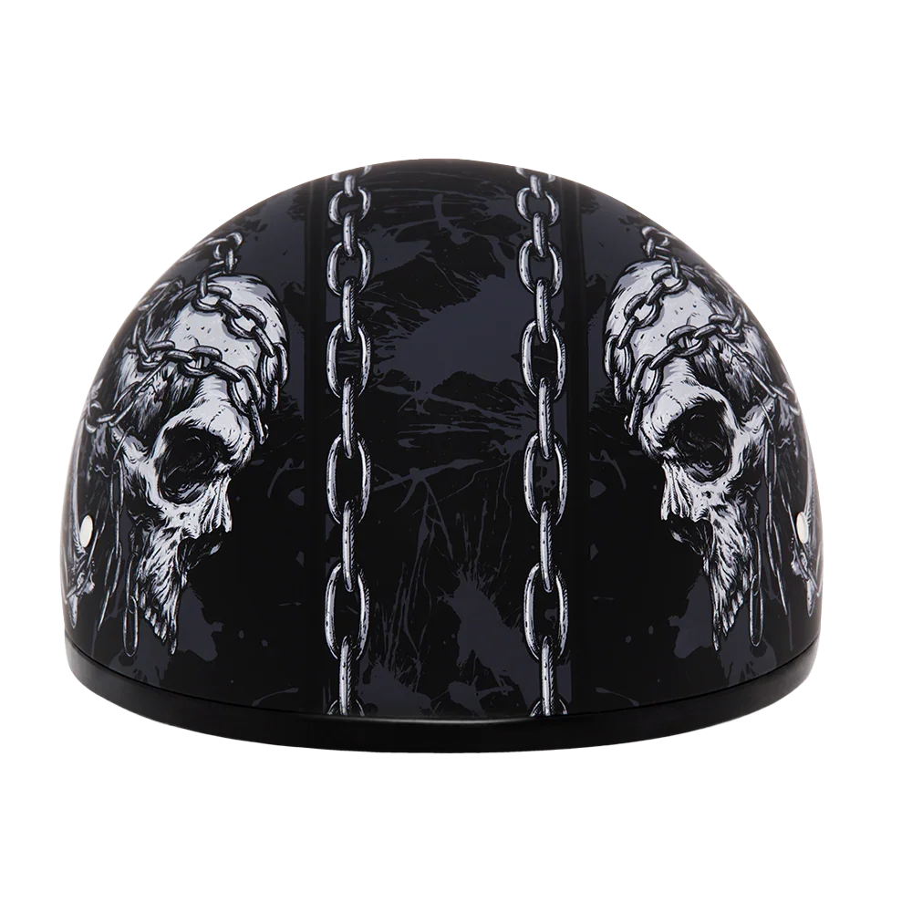 Daytona Helmets DOT Approved Daytona Motorcycle Half Face Helmet - Skull Cap Graphics for Men & Women, Scooters, ATVs, UTVs & Choppers - W/ Skull Chains