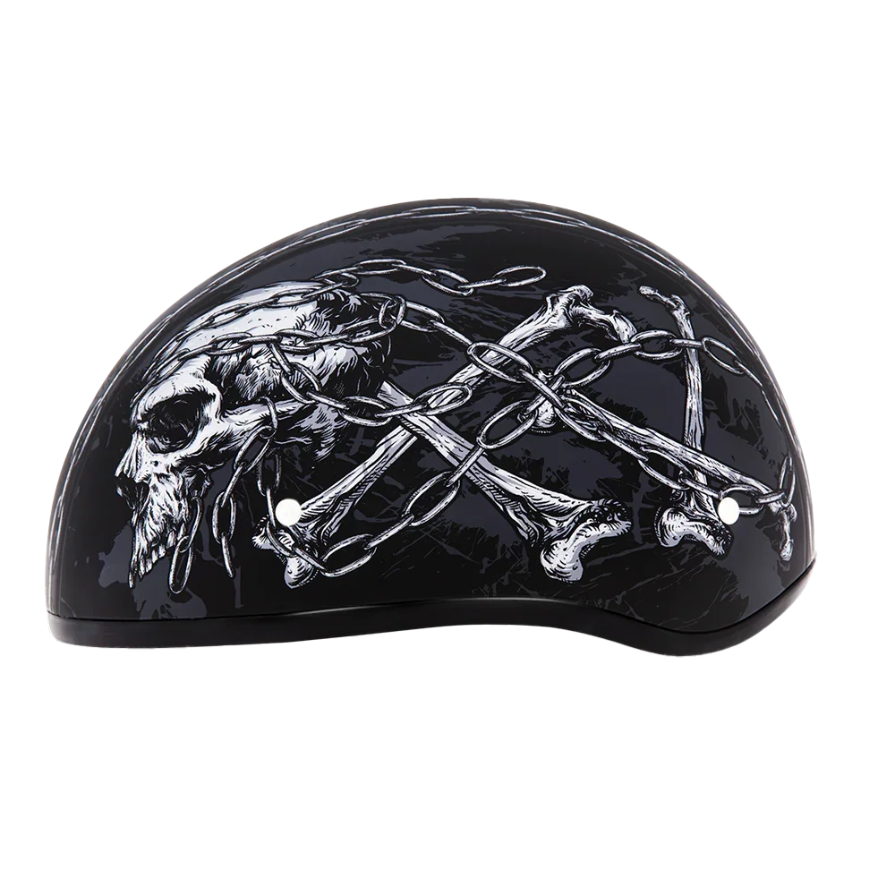 Daytona Helmets DOT Approved Daytona Motorcycle Half Face Helmet - Skull Cap Graphics for Men & Women, Scooters, ATVs, UTVs & Choppers - W/ Skull Chains