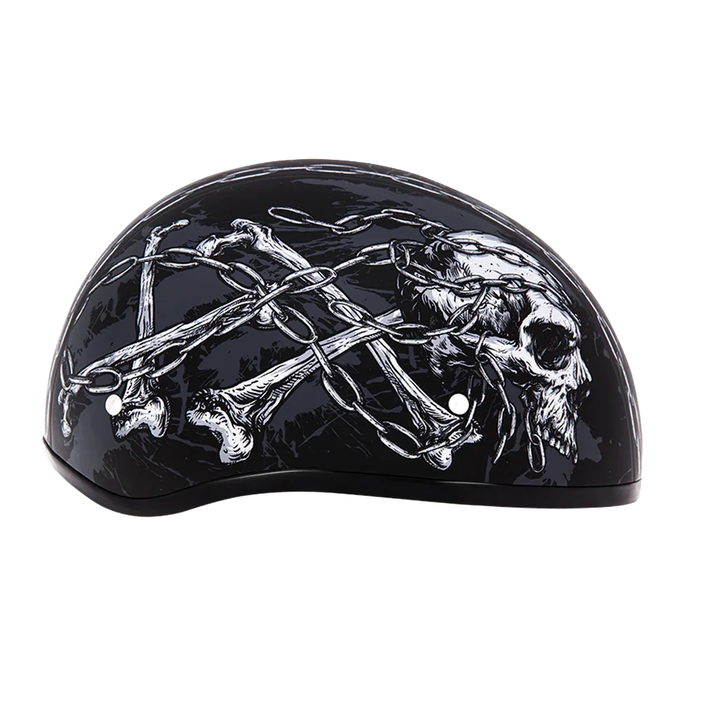 Daytona Helmets DOT Approved Daytona Motorcycle Half Face Helmet - Skull Cap Graphics for Men & Women, Scooters, ATVs, UTVs & Choppers - W/ Skull Chains