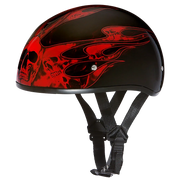 Daytona Helmets DOT Approved Daytona Motorcycle Half Face Helmet - Skull Cap Graphics for Men & Women, Scooters, ATVs, UTVs & Choppers - W/ Skull Flames Red