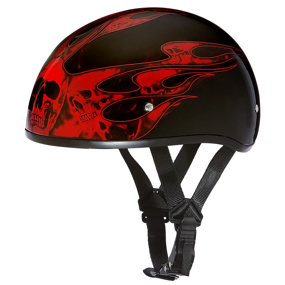 Daytona Helmets DOT Approved Daytona Motorcycle Half Face Helmet - Skull Cap Graphics for Men & Women, Scooters, ATVs, UTVs & Choppers - W/ Skull Flames Red