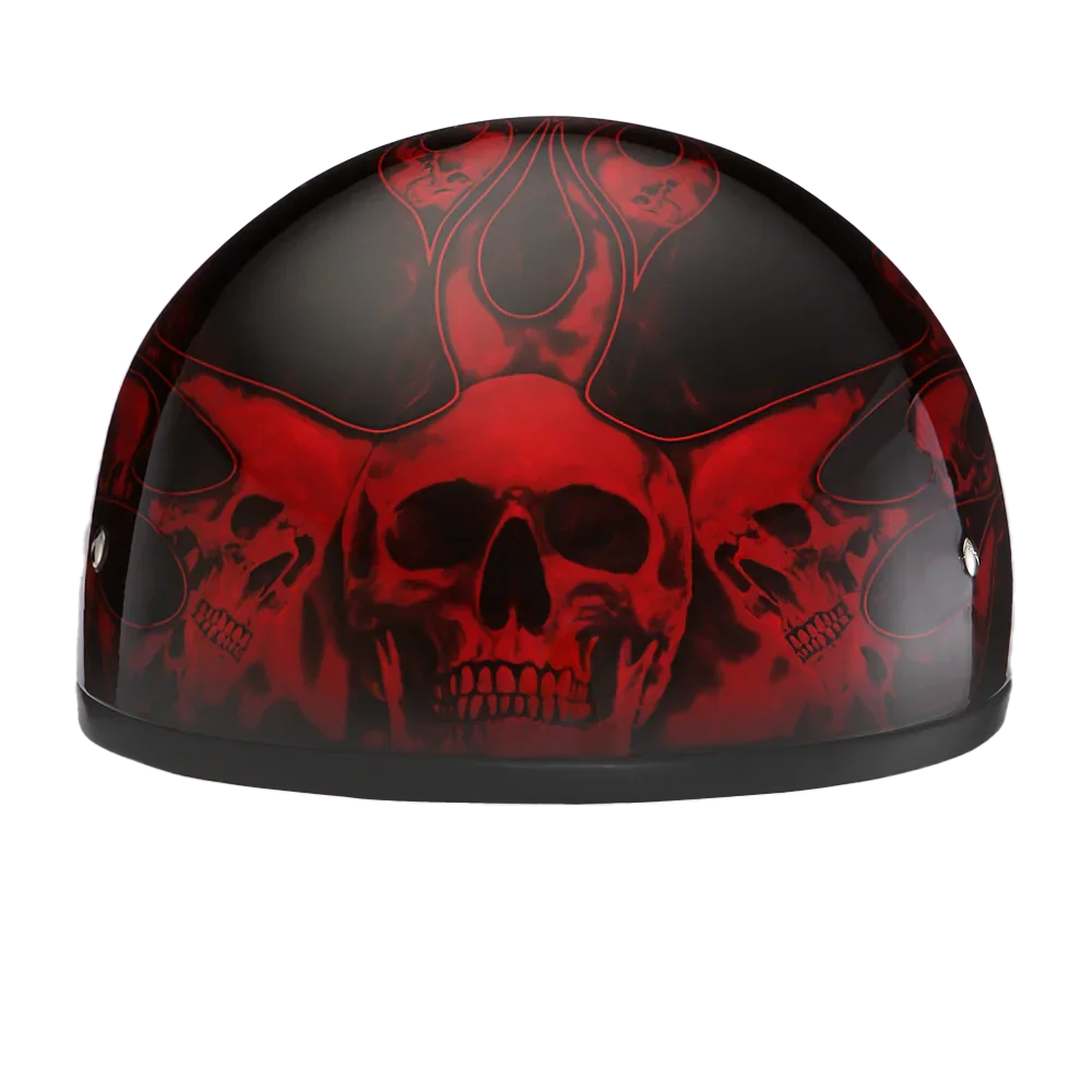 Daytona Helmets DOT Approved Daytona Motorcycle Half Face Helmet - Skull Cap Graphics for Men & Women, Scooters, ATVs, UTVs & Choppers - W/ Skull Flames Red