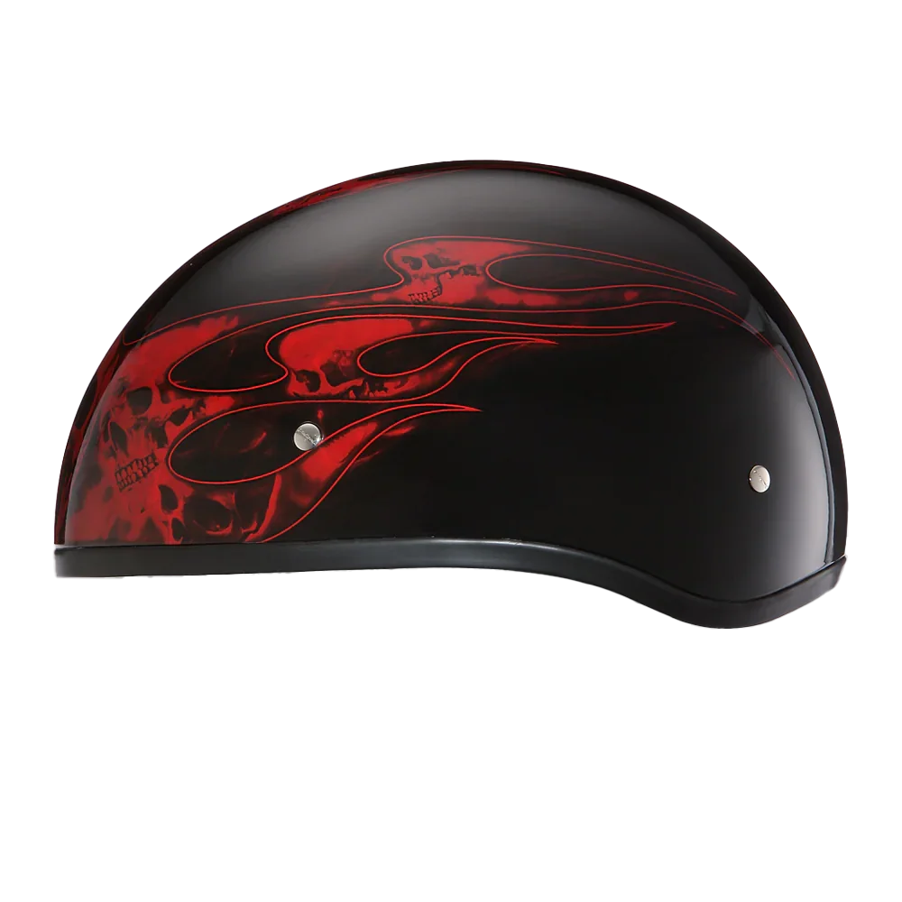 Daytona Helmets DOT Approved Daytona Motorcycle Half Face Helmet - Skull Cap Graphics for Men & Women, Scooters, ATVs, UTVs & Choppers - W/ Skull Flames Red