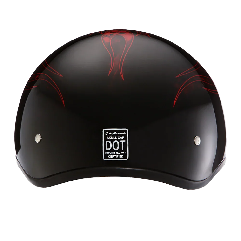 Daytona Helmets DOT Approved Daytona Motorcycle Half Face Helmet - Skull Cap Graphics for Men & Women, Scooters, ATVs, UTVs & Choppers - W/ Skull Flames Red